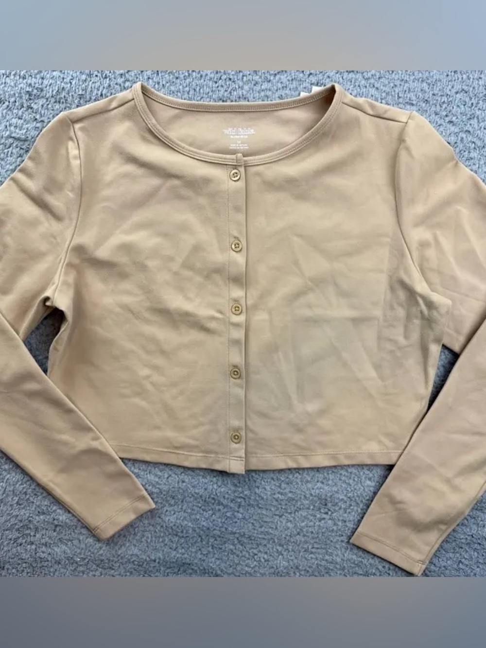 wild fable Beige Button-Front Cropped Long-Sleeve Top